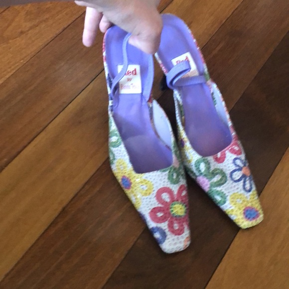 New “Red” by Ramon Tenza floral sling back mules with sculpted heel size 6.5 - Picture 4 of 8